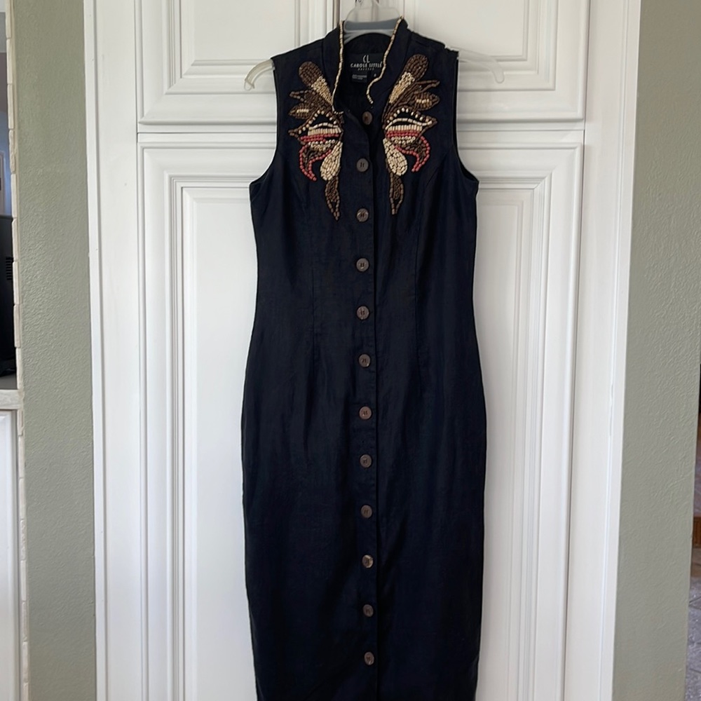 Carole Little Black Maxi Dress with Embroidered Details